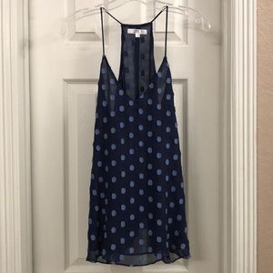 Drew 100% Silk Tank Top Blouse Halter Blue Polka Dots S
